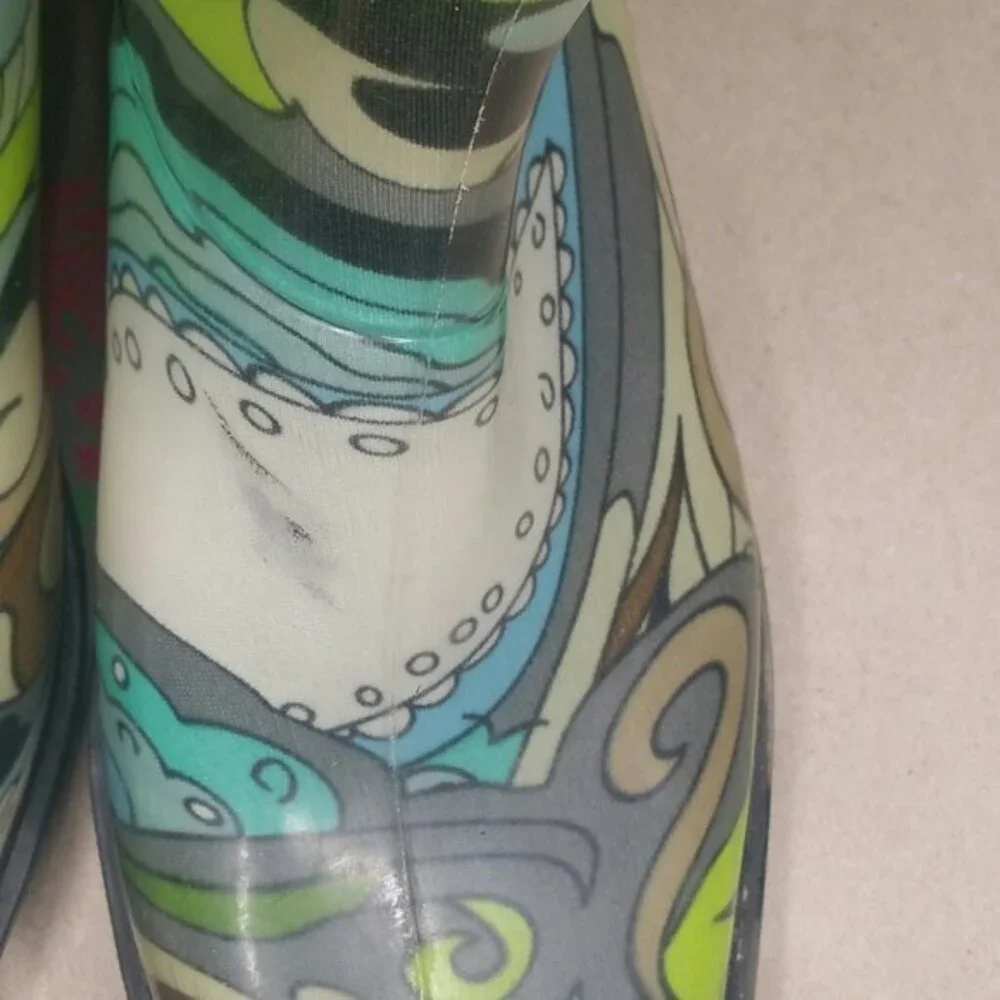 Dav Green and Blue Paisley Print Rain Boots Womens Size Large  8-9